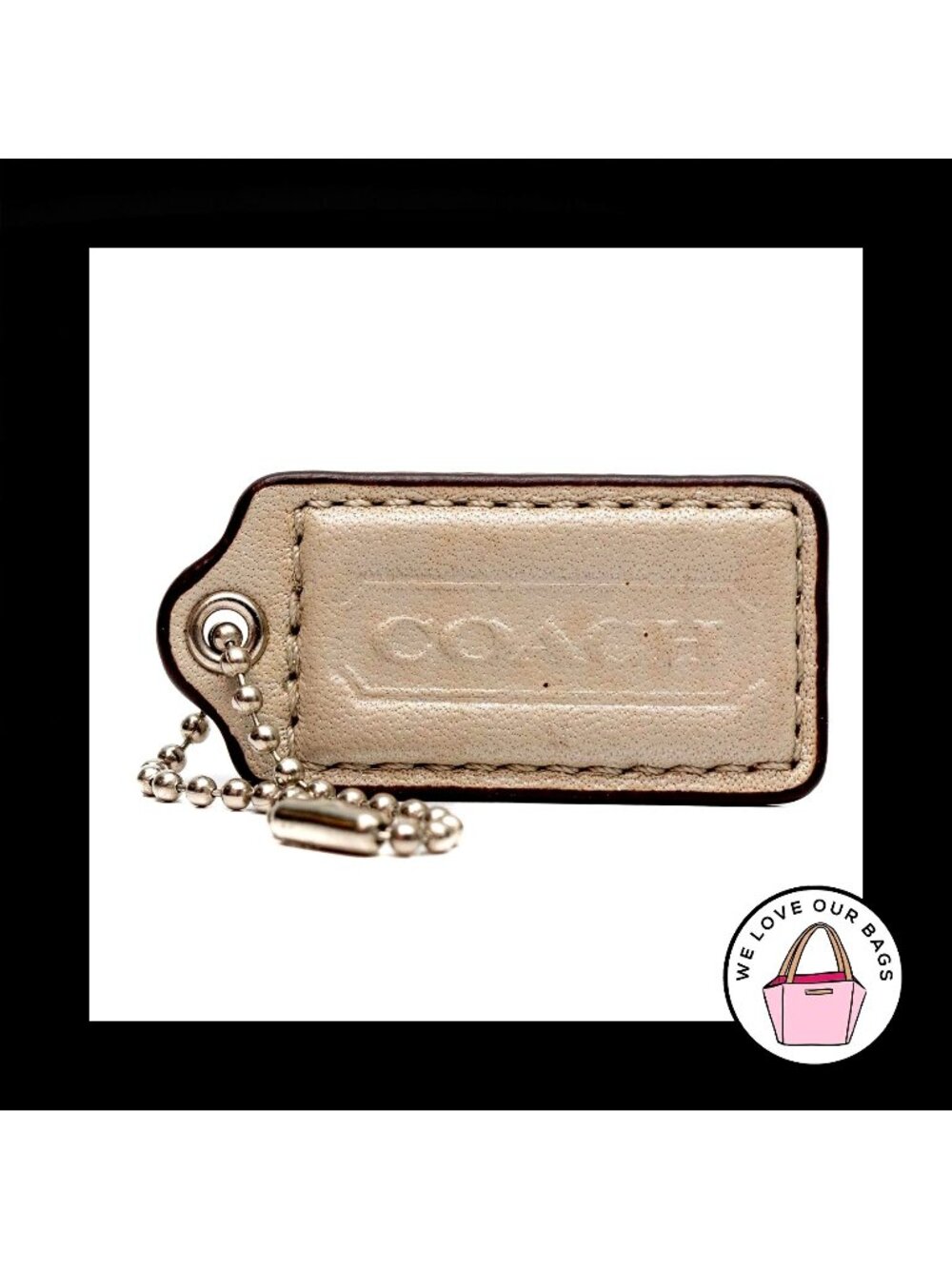 2" Medium COACH Light Gray LEATHER Nickel Key Fob Bag Charm Keychain Hang Tag